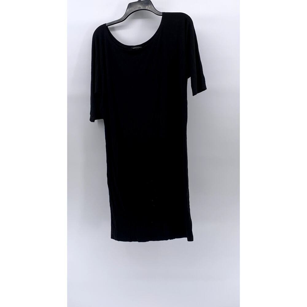 MARCELLAMODA Women’s Black Solid Crewneck Oversized Short Sleeve Midid Dress SZS